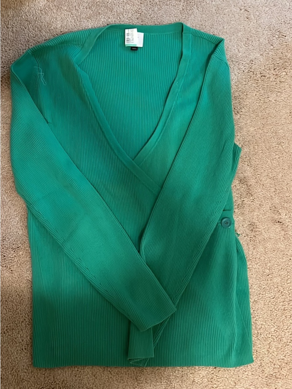 CAbi Emerald Green Ribbed V‑Neck Wrap Sweater